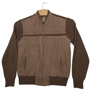 Vintage Oakton Suede Knit Jacket Men Large Brown Full Zip Sweater Bomber 70s 80s
